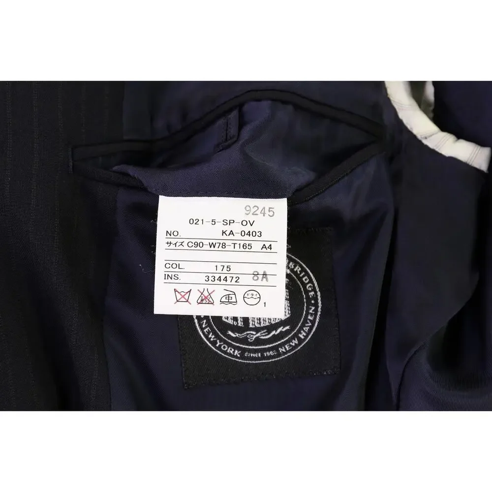 J Press Black Striped 3/2 Roll Lapel Wool Suit 34S